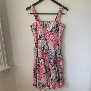 Madison Leigh Pink Brown White Sleeveless Sundress pleated adjustable strap Sz 6